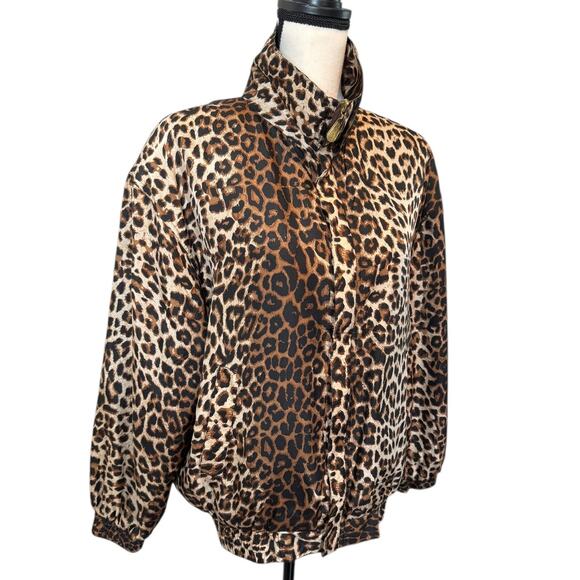 Vintage Coaco Silk Leopard Print Windbreaker Medium‎ Oversized 80s 90s Mob Wife - Picture 1 of 12